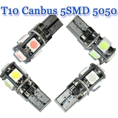 100pcs new T10 Canbus 5SMD 5050 LED W5W 194 5 SMDwedge parking dome light auto White Red Blue Yellow Green Ice blue DC 12V