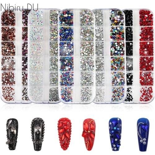 12 Grids Mixed Nail Rhinestones Multi-Size Crystals Nail Supplies For Professionals 3D DIY Manicure Art Accessories