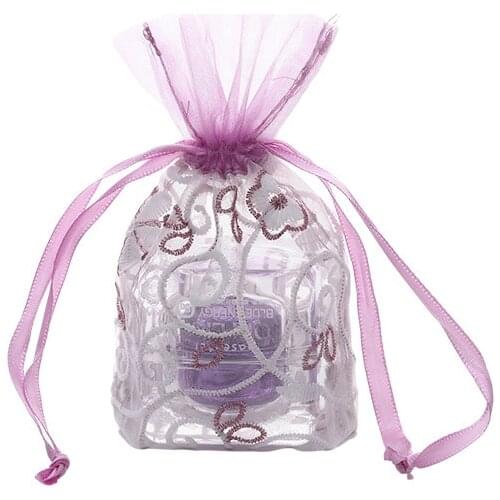 2/6/12pcs Golden Drawstring Pocket Translucent Organza Bag Purple Lace Jewelry Storage Bag Christmas Gift Decoration Bag 10x14cm