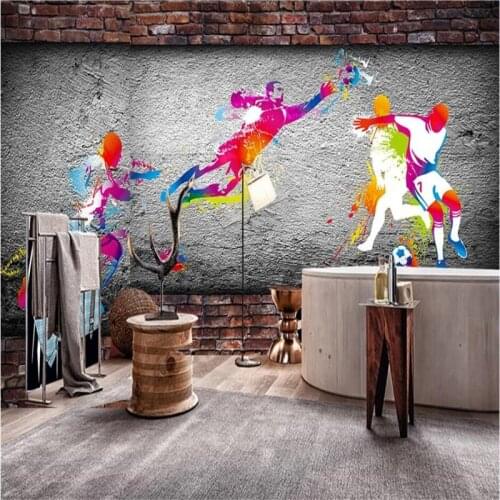 Custom Retro Hand-painted Watercolor Football Match Wallpaper Mural Football Club Training Studio Industrial Decor Wall Paper 3D