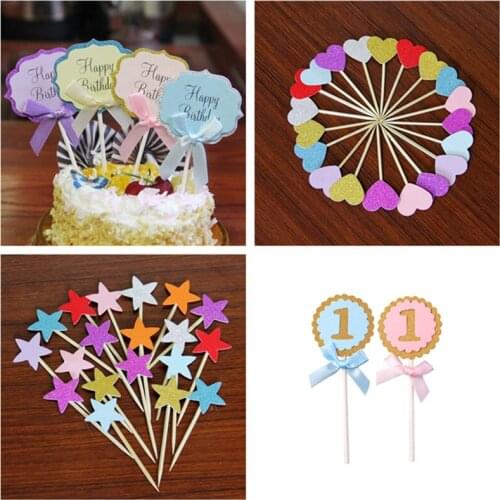 10pcs/lot Cake Toppers Pink Blue Number 1 Cupcake Topper Baby Shower 1st Year Kids Birthday Party Supplies DIY Cake Decoration