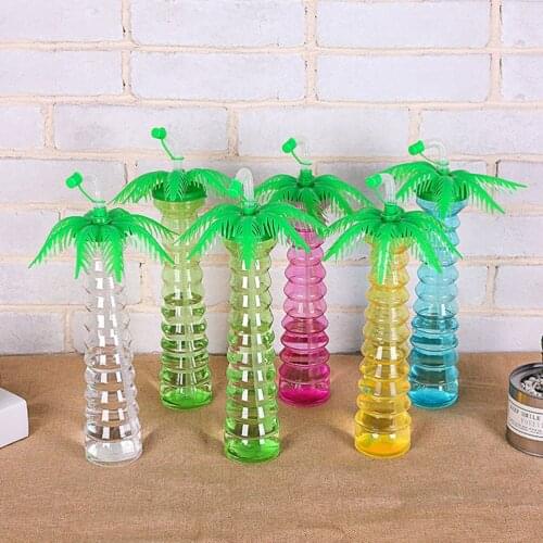 5pcs Creative Coconut Tree Water Bottle Straw Cup Colorful Juice Mug Party Drinking Cup Outdoor Portable Drinkware