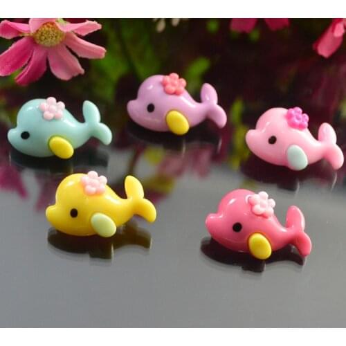 50pcs/lot Mixed 15X26mm Kawaii Resin Dolphin Gems Cabochon Flatback DIY Decorative Kids HeadClip Scrapbooking Craft Favor
