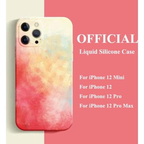 50pcs Liquid Silicone Case Coque Fundas Colorful Painting Watercolor Cover For iPhone 13 Pro Max 12 Mini 11 XS XR X 8 7 Plus SE