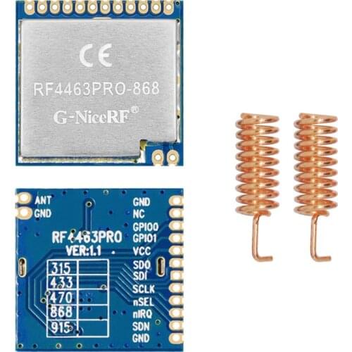 2pcs RF4463PRO+Antenna Si4463 20dBm 100mW RF Transmitter and Receiver Frequency Hopping Module 868 MHz
