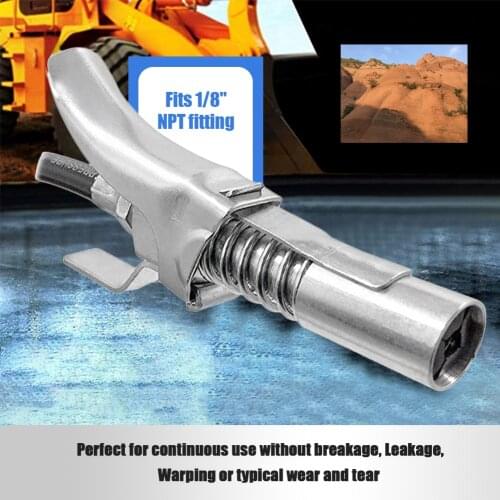 Auto Replacement Parts Quick Release Grease Gun Coupler onto Zerk Fittings 10,000 PSI 1/8" NPT Self-Locking Press Easy to Push
