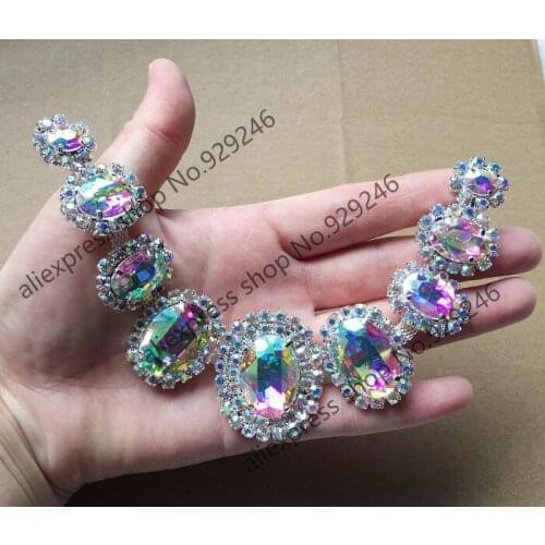 Free shipping 2pcs/lot AB color oval glass crystal rhinestone applique for dancing dress decoration crafts garment accessorry