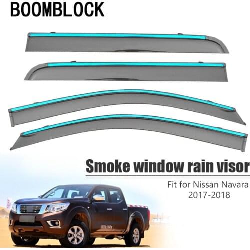 BOOMBLOCK 4pcs Car Covers Window Visor Sun Rain Wind Deflector Awning Shield ABS For Nissan Navara 2017 2018