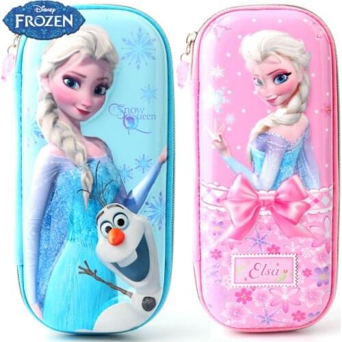 Disney Stationery Box Student Cartoon Cute Pencil Box Girl Frozen Princess Large Capacity Waterproof 3D Hand Bag Learning Gift