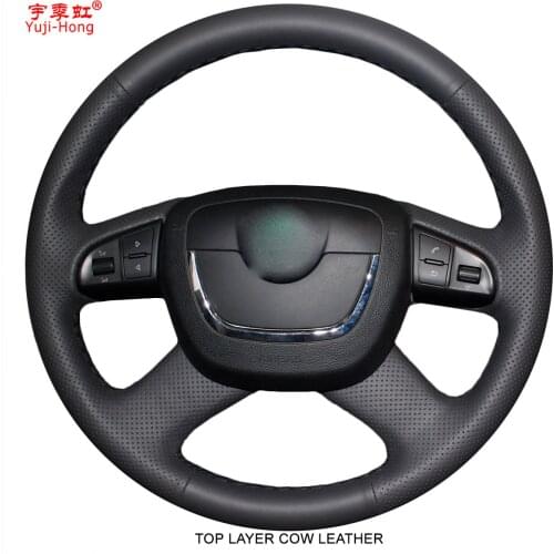 Yuji-Hong Car Steering Covers Case for SKODA Octavia Superb 2010-2012 Genuine Leather Hand-stitched Top Layer Cow Leather Cover