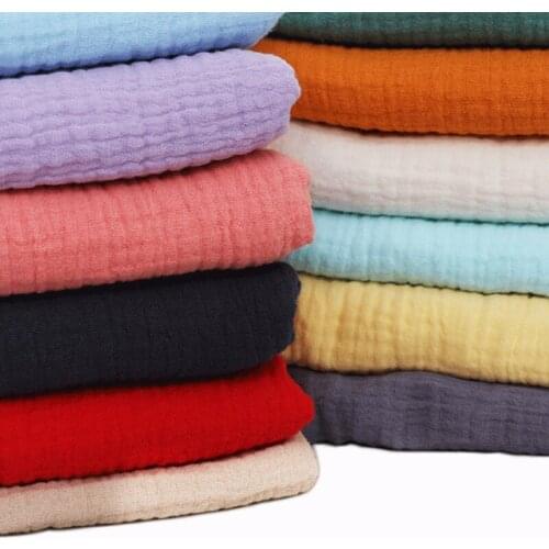 Pure Cotton Double-layer Gauze Fabric Baby Pure Color Cotton cloth Clothing Skirt Pajamas Texture Crepe Baby Cotton 130x50cm