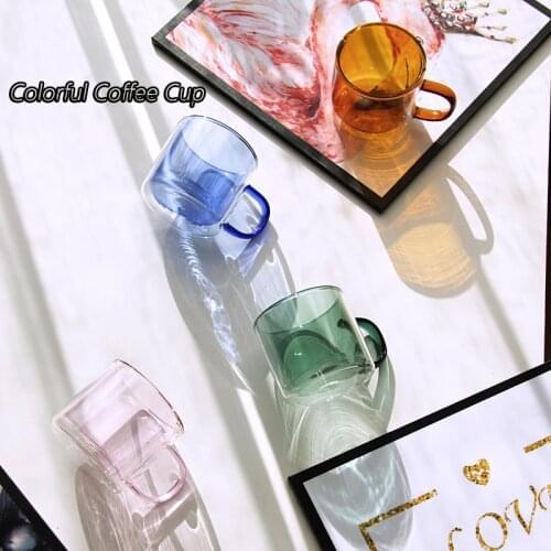 Color Transparent Double Glass Anti Scalding Coffee Cup High Borosilicate With Handle Heat-resistant Double Wall Tea Mugs