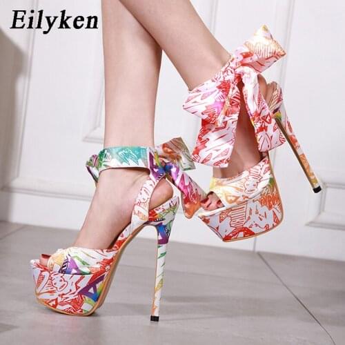 Eilyken Fashion Big Butterfly-Knot Designer Slides Platform Sandals Open Toe Ankle Lace-up Stiletto Heels Women Party Shoes