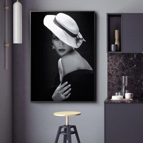 Elegant Fashion Sexy Women Poster Black and White Figure Canvas Painting On The Wall Gallery Aisle Home Decor Picture Frameless