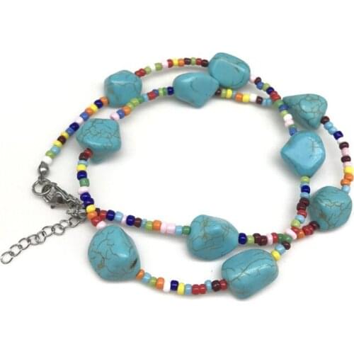 FYSLSilver Plated Irregular Shape White Howlite Stone Pendant Link Chain Necklace Green Turquoises Jewelry