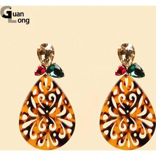 GuanLong Classic Crystal Big Dangle Earrings Women 2021 Korean Fashion Jewelry Pink Resin Elegant Long Drop Earrings Cute Party