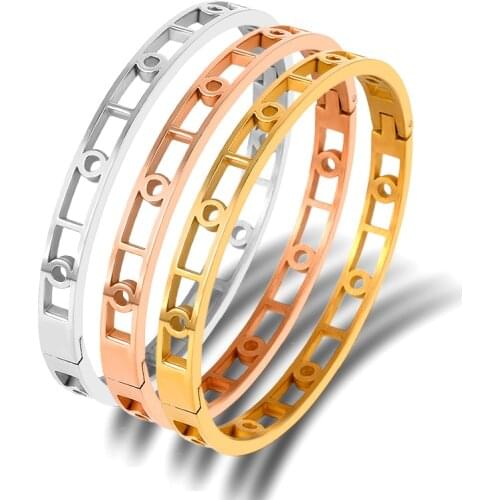 Classic Design Hollow Round Circle Bracelets & Bangles Titanium Steel Bangle Gold Silver Fine Jewelry For Women Bijoux Pulseiras