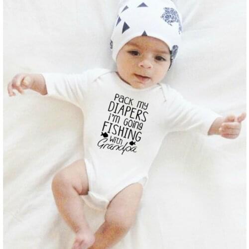 Pack My Diapers I' Going Fishing with Grandpa Newborn Kid Baby Boy Girl Funny Jumpsuit Winter Clothes Outfit Jumpsuit Clothes