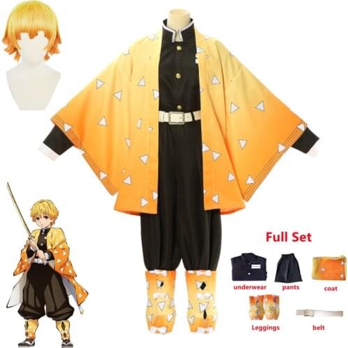 Anime Demon Slayer Kimetsu no Yaiba Agatsuma Zenitsu Cosplay Costume Women Kimono Uniform Halloween Christmas Party clothes