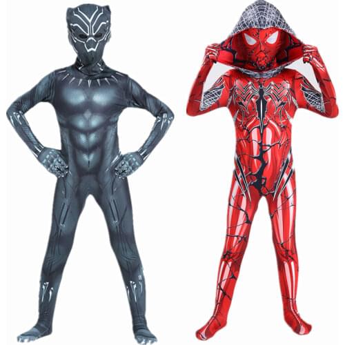 Halloween Purim Carnival Boy Black Panther Superhero Costume Mask Cosplay Child Avengers Party Costume