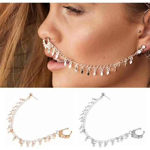 Fashion Indian Party Nose Rings Non Piercing Women Punk Earrings Chain Geometric Tassel Chain Earring Fake Nose Clip Jewelry