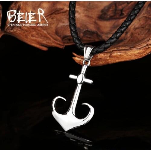 Beier Stainless Steel Rudder Anchor Pendant Chain Necklace men Jewelry LLBP8-507P