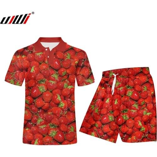UJWI Summer Strawberry POLO Shirt 3d Funny Fruit Print Men/Women Streetshort Two-piece Suit Unisex Fashion Tshirt Vest Dropship