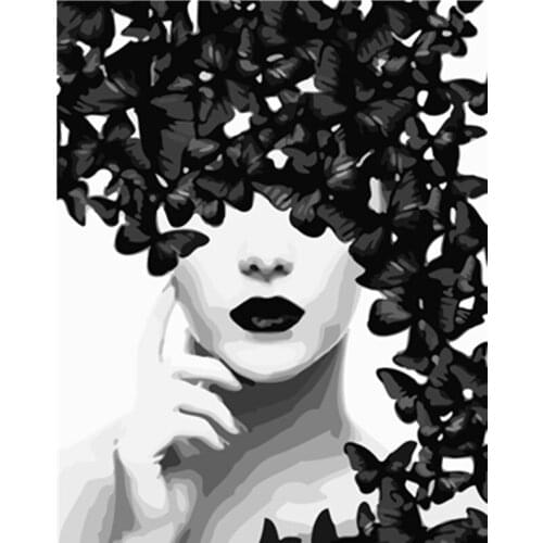 Painting By Numbers DIY Dropshipping 40x50 50x65cm Black and White Butterfly Figure Canvas Wedding Decoration Art picture Gift