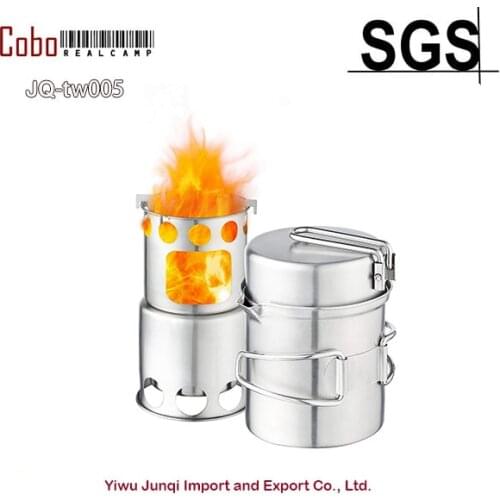 Stainless Steel Camping Cookware set with wood stove Lightweight Outdoor Hiking Backpacking Cooking Picnic Cookware Mess Kit