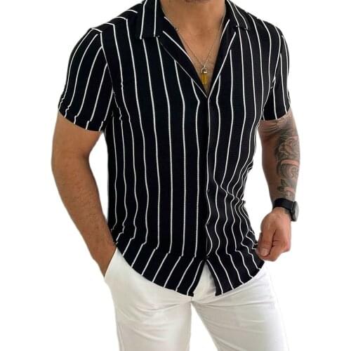 2021 New High-Quality Hot-Selling Mens Summer Short-Sleeved Striped Fashion Casual Lapel Cotton And Linen Shirt Mens Shirt