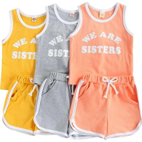 1-6Y Summer Lovely Kids Girls Clothes Sets Letter Print Sleeveless Vest Tops Shorts Causal Outfits Set