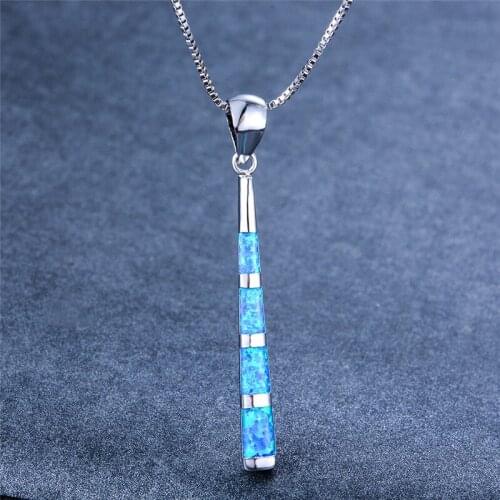 Blue Green Opal Stone Necklace Unique Baseball Bat Pendant Necklace Dainty Silver Color Chain Necklaces For Women Simple Jewelry