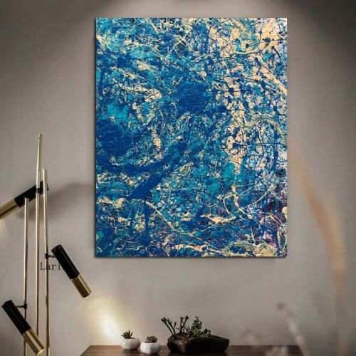 Jackson Pollock Poster Abstract Blue Classic Wall Art Canvas Painting Prints Modern Mural Picture for Living Room Home Decor