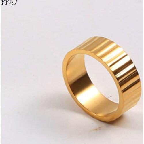 Gear wide gold stackable ring for women stainless steel gold minimalist band ring cool women fashion jewelry 2021