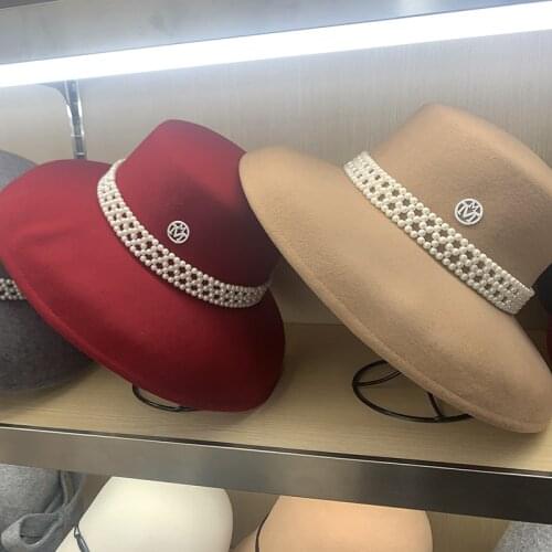 Vintage Fascinator Elegant Flat Top Hepburn Fedoras Hats For Ladies Solid Color Real Wool Jazz Cap British Wide Brim Bone Caps