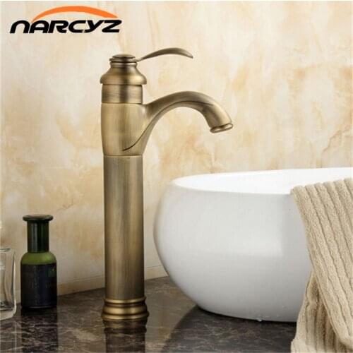 Basin Faucets Deck Mounted Antique Brass Washing faucet Single Handle Single Hole Basin Mixer Tap Hot And Cold Water Taps 7202