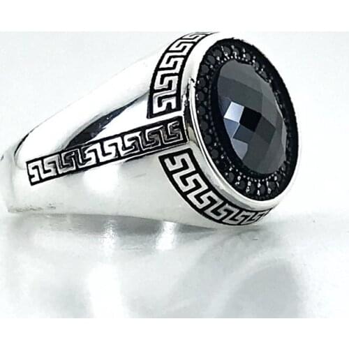 Special Design Simple Elegant Black Onyx Sterling Silver Men 'S Ring