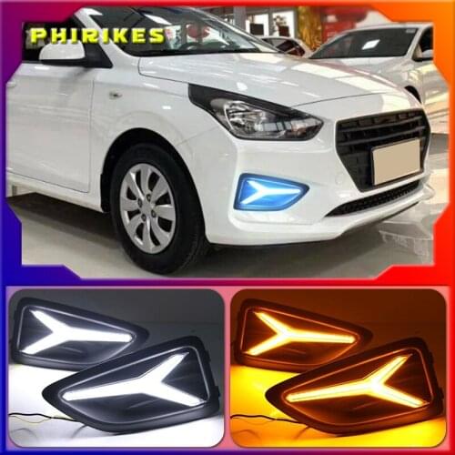 For Hyundai Accent Solaris Verna 2017-2020 LED DRL Daytime Running Light Fog Lamp 12V Car Running Lights