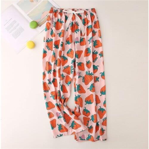 Spring Summer Sleep Wear for Women Pajama Printing Loose Sleeping Bottoms Cotton Calf-Length Pants Female Home Wear
