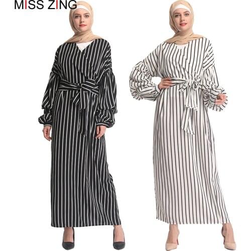 Zing Muslim Abaya Stripes New Dress Mesh Cardigan Tunic Kimono Long Robes Jubah Middle East Ramadan Arab Islamic Prayer
