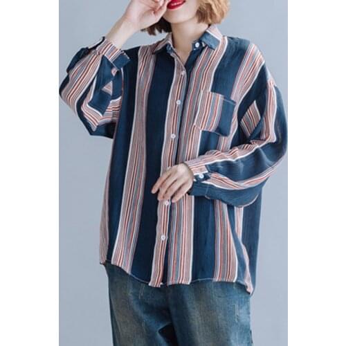 Oversized Women Loose Casual Shirts Back Split 2021 Spring Korean Style Multicolor Striped Blouses Elegant Lady Long Sleeve Tops