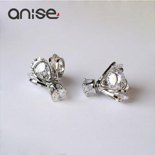 Anise Shimmering Crown Crystal Stud Earrings Cubic zircon Folwer Firely Double Sided Earring Women Fashion Aretes Jewelry