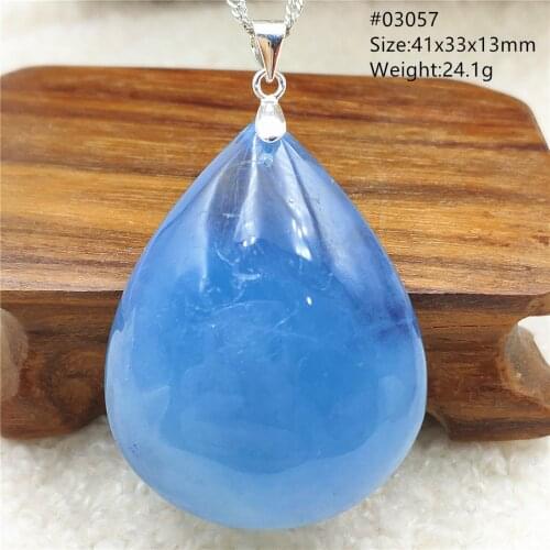 Genuine Natural Blue Aquamarine Pendant Oval Shape Women 925 Sterling Silver Gift Healing Stone Crystal Necklace Pendant AAAAA