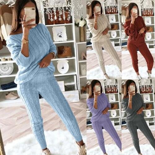 Knitted Sweaters pants 2 Pieces Sets Women Fashion Autumn Winter Two Piece Set Knit Outfit Suits Tracksuit women clothing