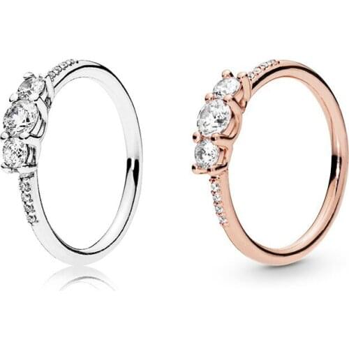 Free shipping Authentic 925 Sterling Silver Clear Three-Stone Rings For Women Party Gift Original DIY Jewelry S925 Ring