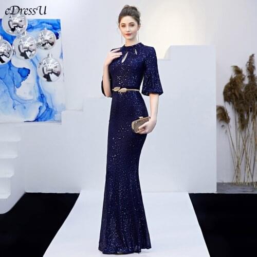 Cut Out Mermaid Evening Party Dress Sexy Vestido de Fiesta Elegant Long Dress Half Sleeves Formal Prom Dress YN-16222