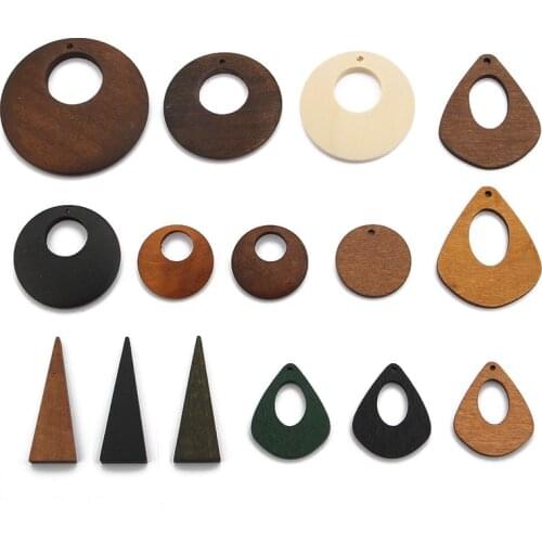1pack Charms Round Water Drop Triangle Wood Pendant Jewelry Fashion Necklace Bohemia Earring Women Jewelry Making Findings
