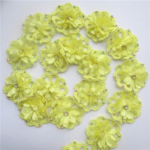 1yard Yellow Cotton Rhinestone Diamond Flower Embroidered Lace Trim Ribbon Fabric Sewing Craft For Costume Dress Hat Decoration