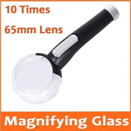 10 Times LED Reading Magnifying Glass Illuminated Household Magnifier Handheld Office Loupe with COB Light Source Lamps
