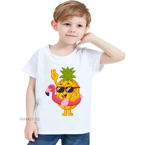 2018 Summer Girls & Boys T shirt Children Pineapple in a Flamingo Float Print T-shirt Baby Kids Funny Cartoon Clothes,HKP5739
